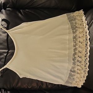 Off White Lace & Embroidery Tank Top
